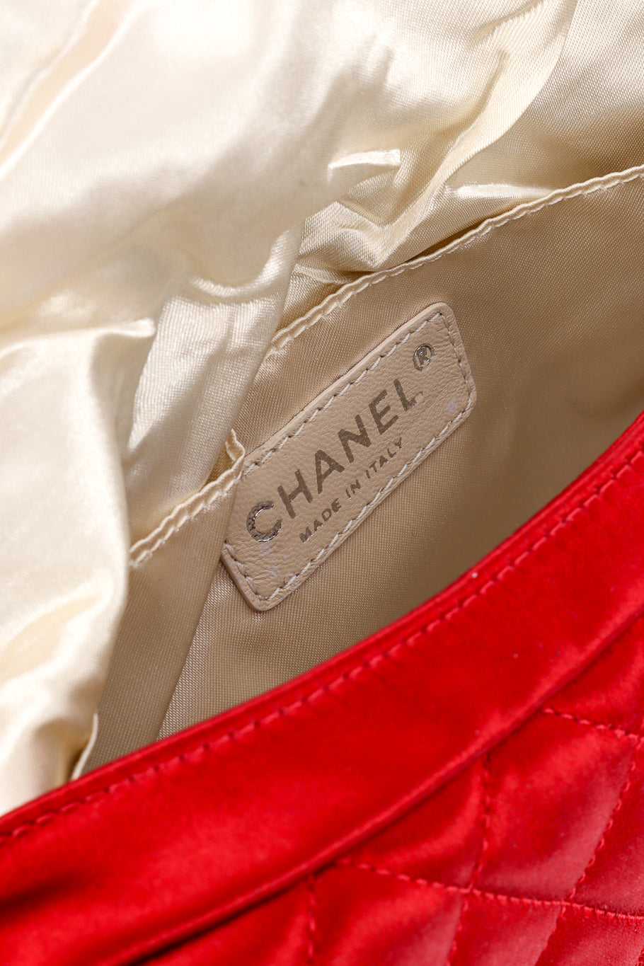 Chanel Quilted Satin Half Moon Clutch  signature label @recess la