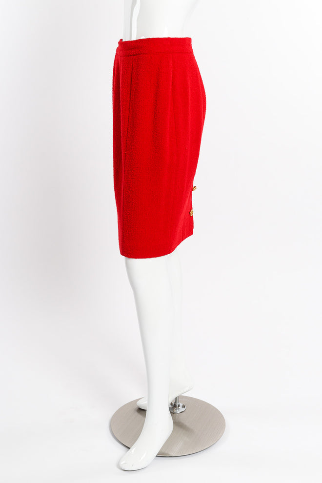 Vintage Chanel 1992 F/W Bouclé Long Jacket And Skirt Set skirt side view on mannequin @recessla