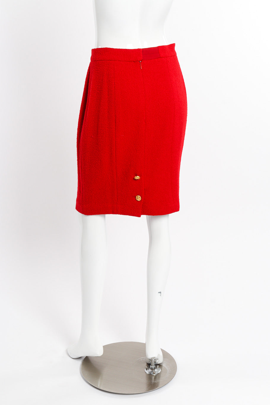 Vintage Chanel 1992 F/W Bouclé Long Jacket And Skirt Set skirt back view on mannequin @recessla