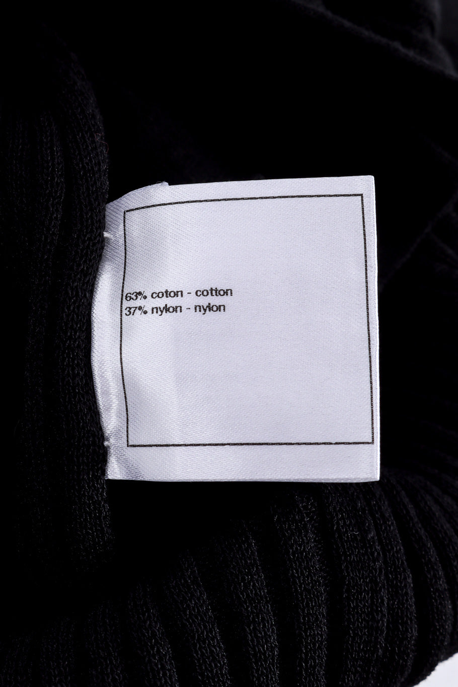 Chanel Ribbed Knit Cardigan fabric content label closeup @Recessla