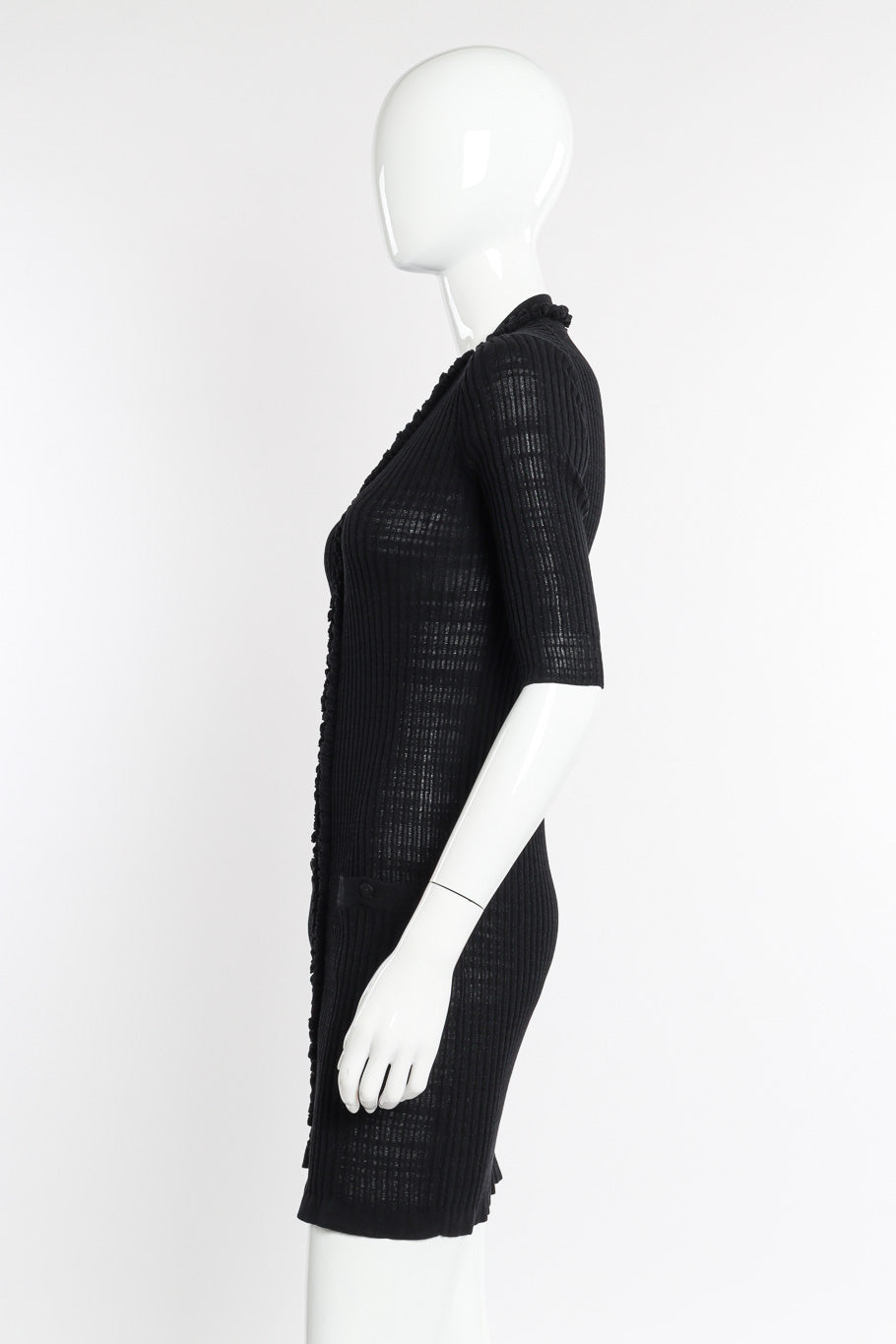 Chanel Ribbed Knit Cardigan side view on mannequin @Recessla