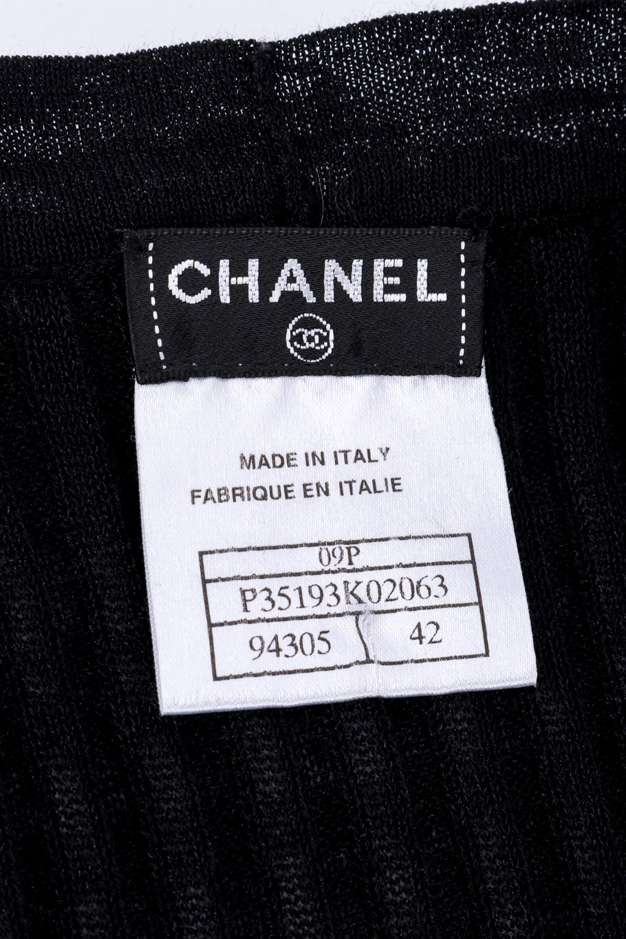 Chanel Ribbed Knit Cardigan signature label closeup @Recessla