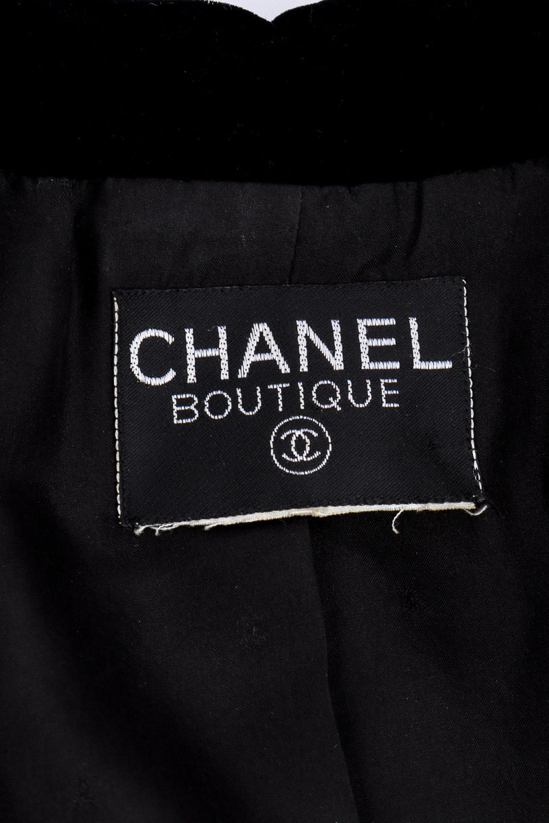 Chanel Velvet CC Button Blazer signature label closeup @recessla