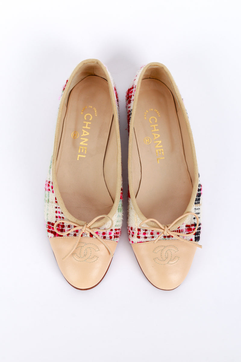 Chanel Cap Toe Tweed Ballet Flats top view @recess la