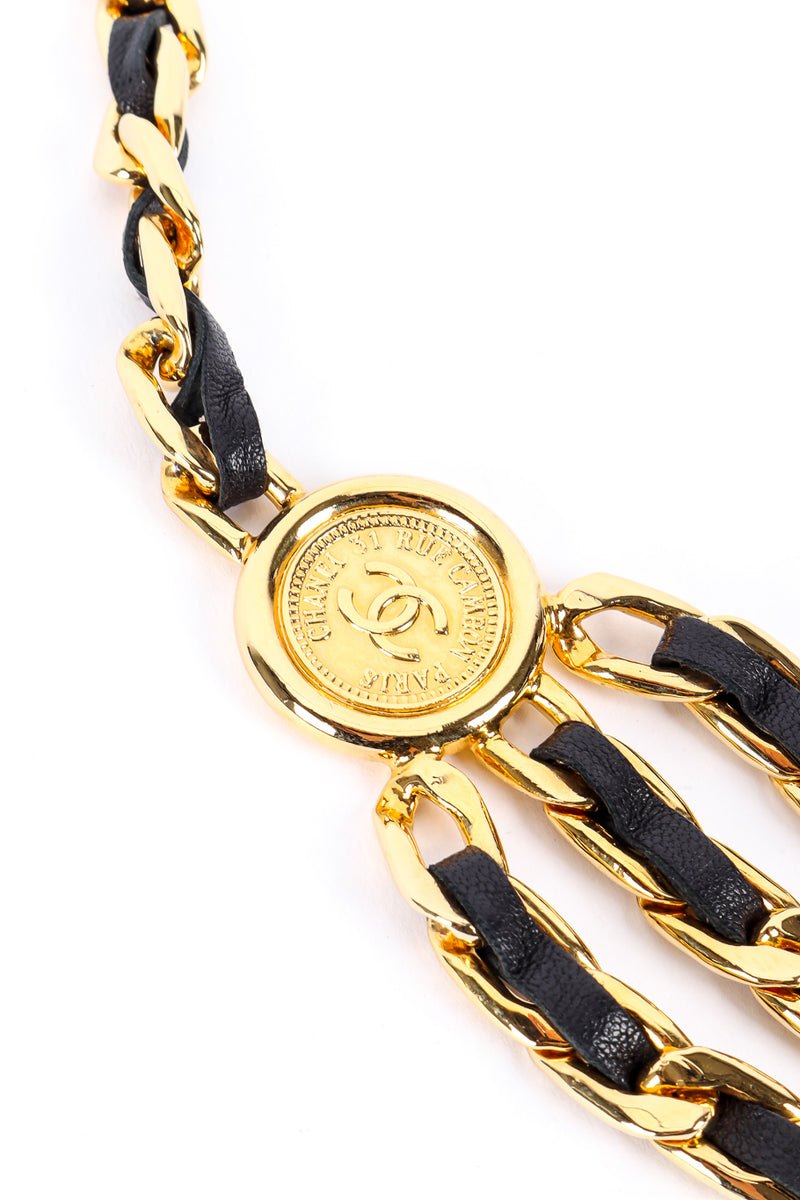 Vintage Chanel Woven Leather Chain Belt coin closeup @Recessla
