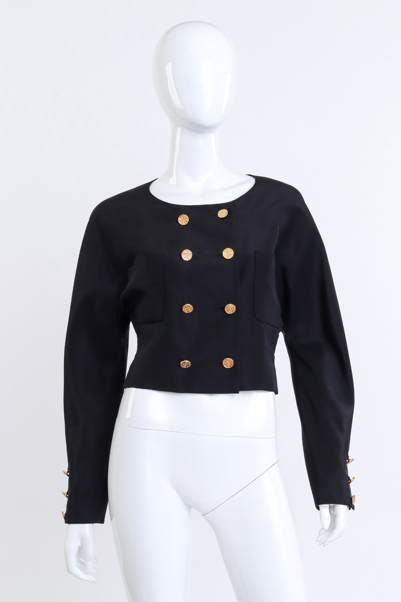 Vintage Chanel 1987 S/S Double Breasted Crop Jacket front on mannequin @recess la