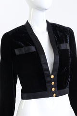 Vintage Chanel Velvet & Satin Trim Crop Jacket front on mannequin closeup @recess la