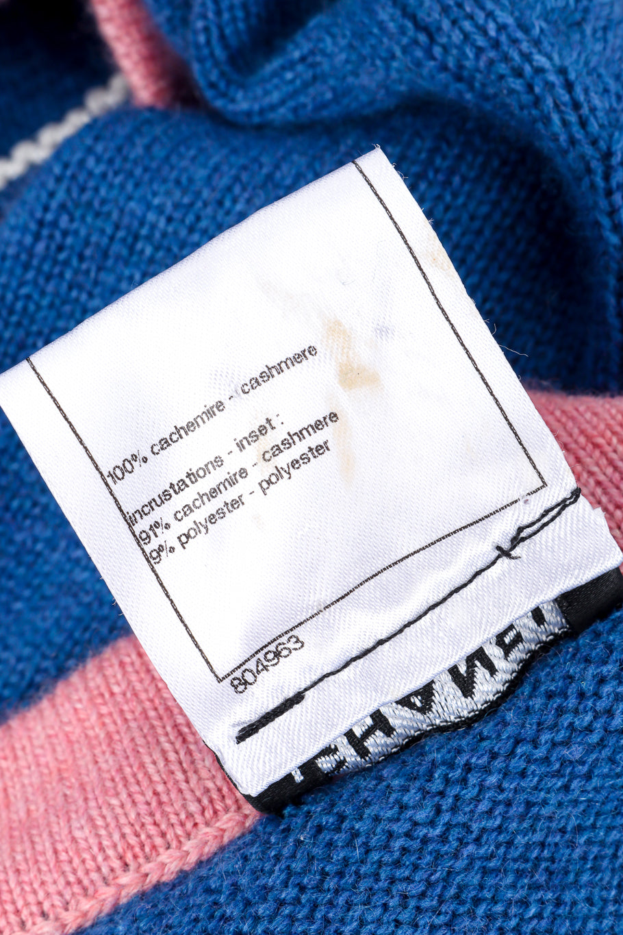 Chanel Cashmere Sweater reverse of content label @recess la