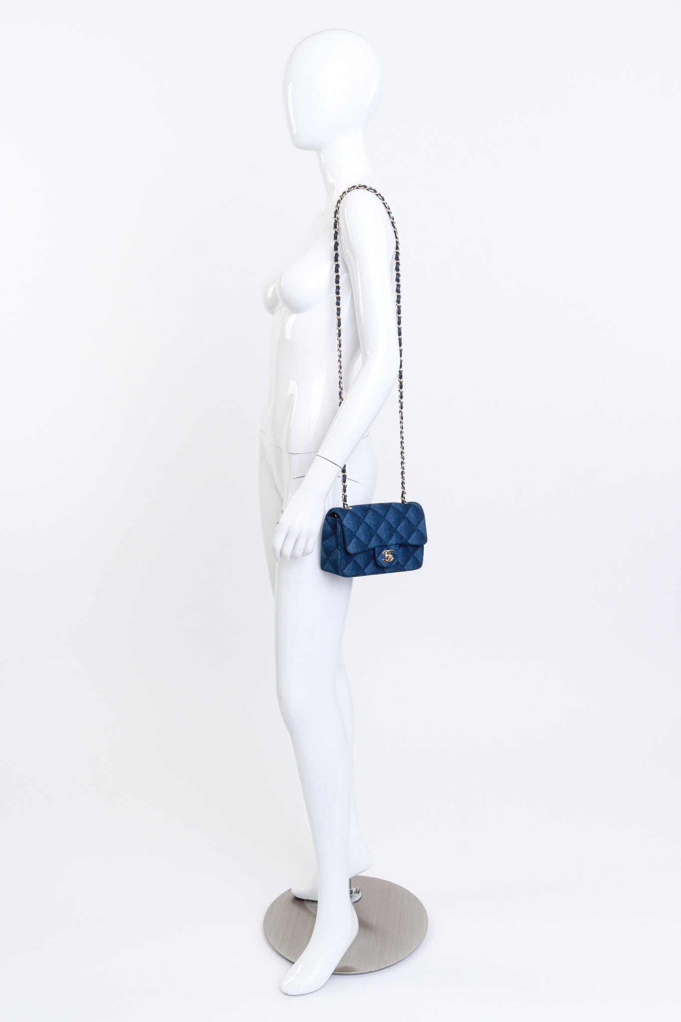 Chanel Printed Denim Flap Bag on mannequin @recess la