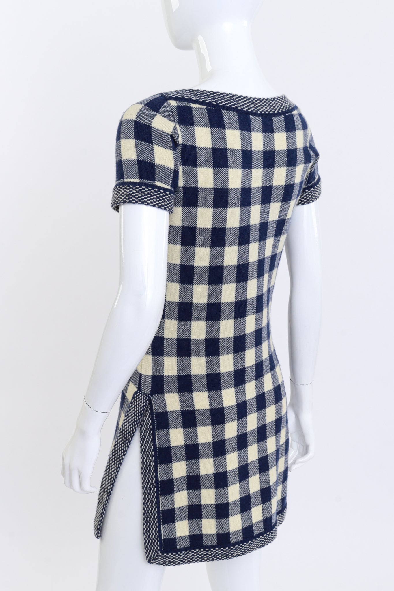 Chanel Checkered Cashmere Knit Dress back on mannequin closeup @recess la