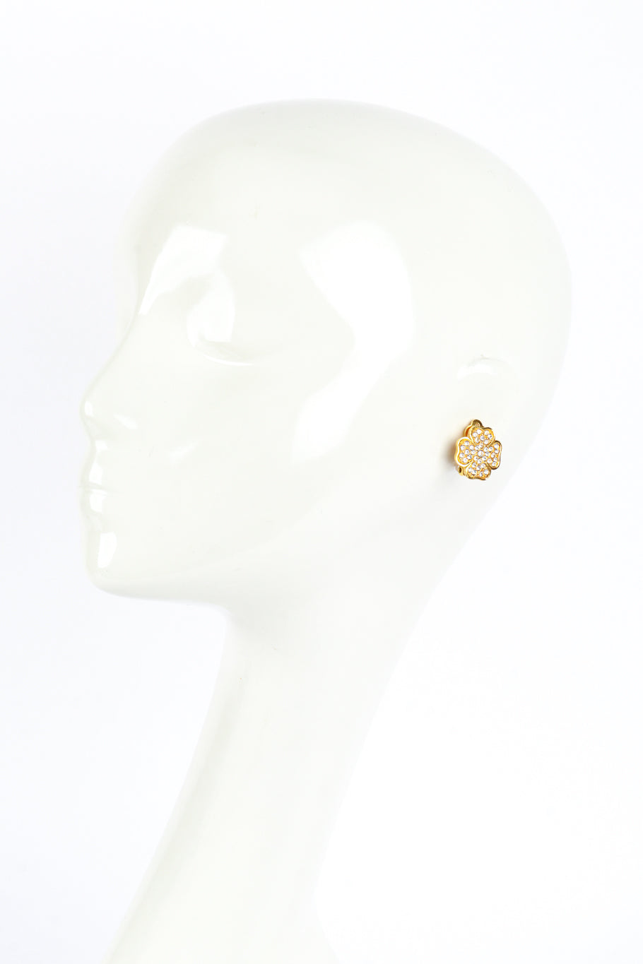 Rhinestone Clover Earrings by Chanel on mannequin @recess LA