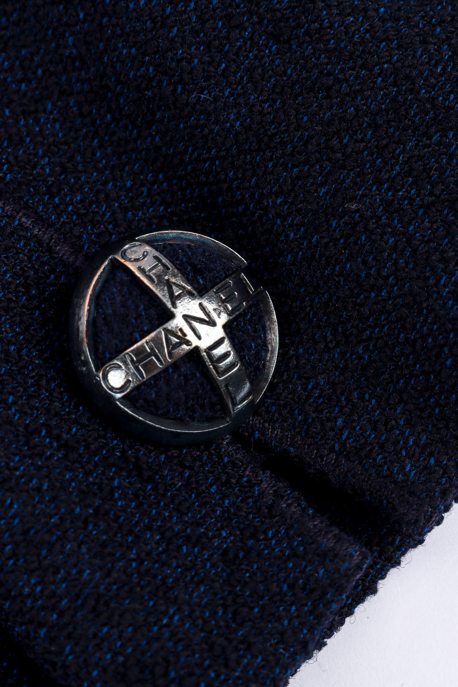 Vintage Chanel Couture Wave Wool Cardigan button closeup @recessla