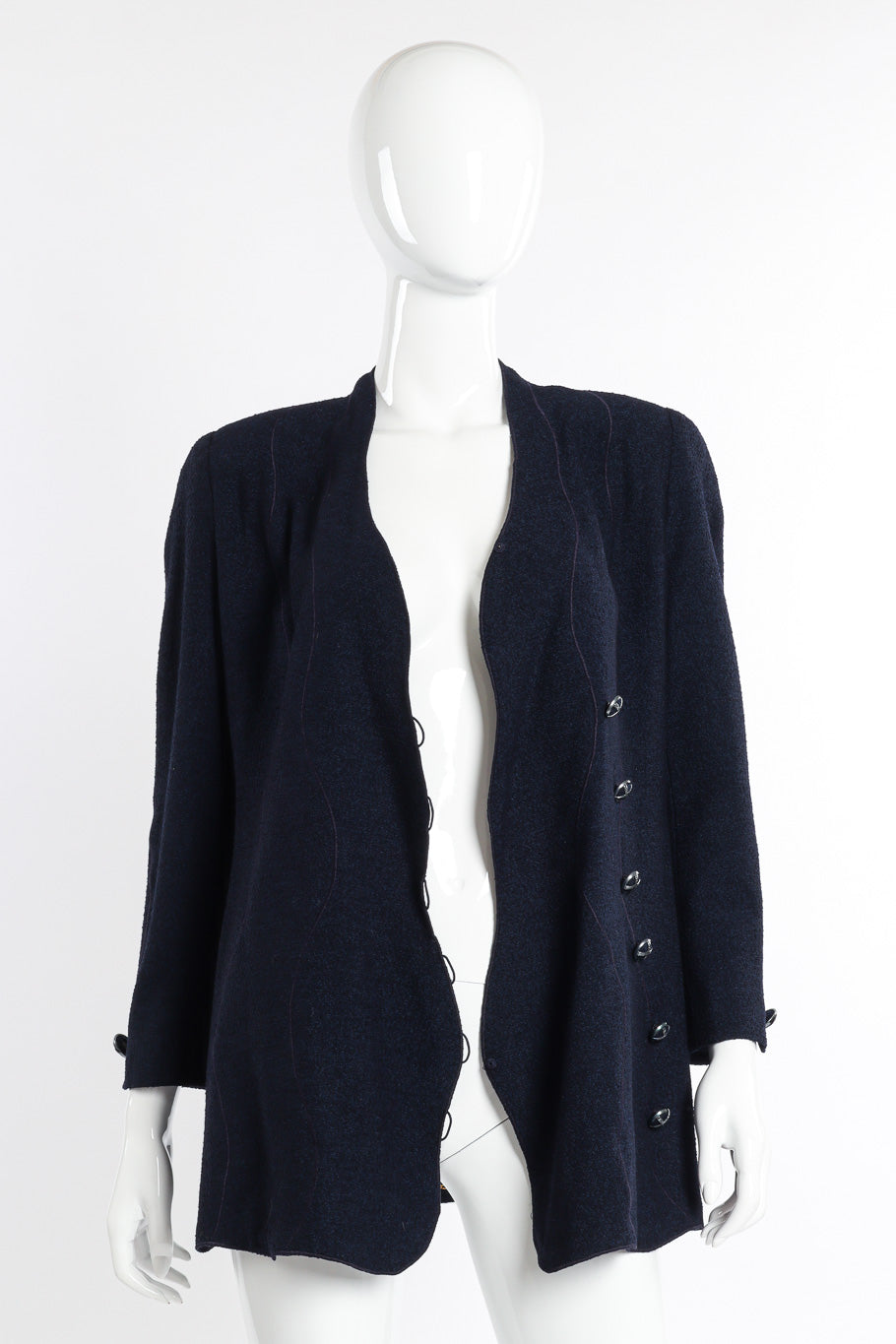 Vintage Chanel Couture Wave Wool Cardigan open front view on mannequin @recessla