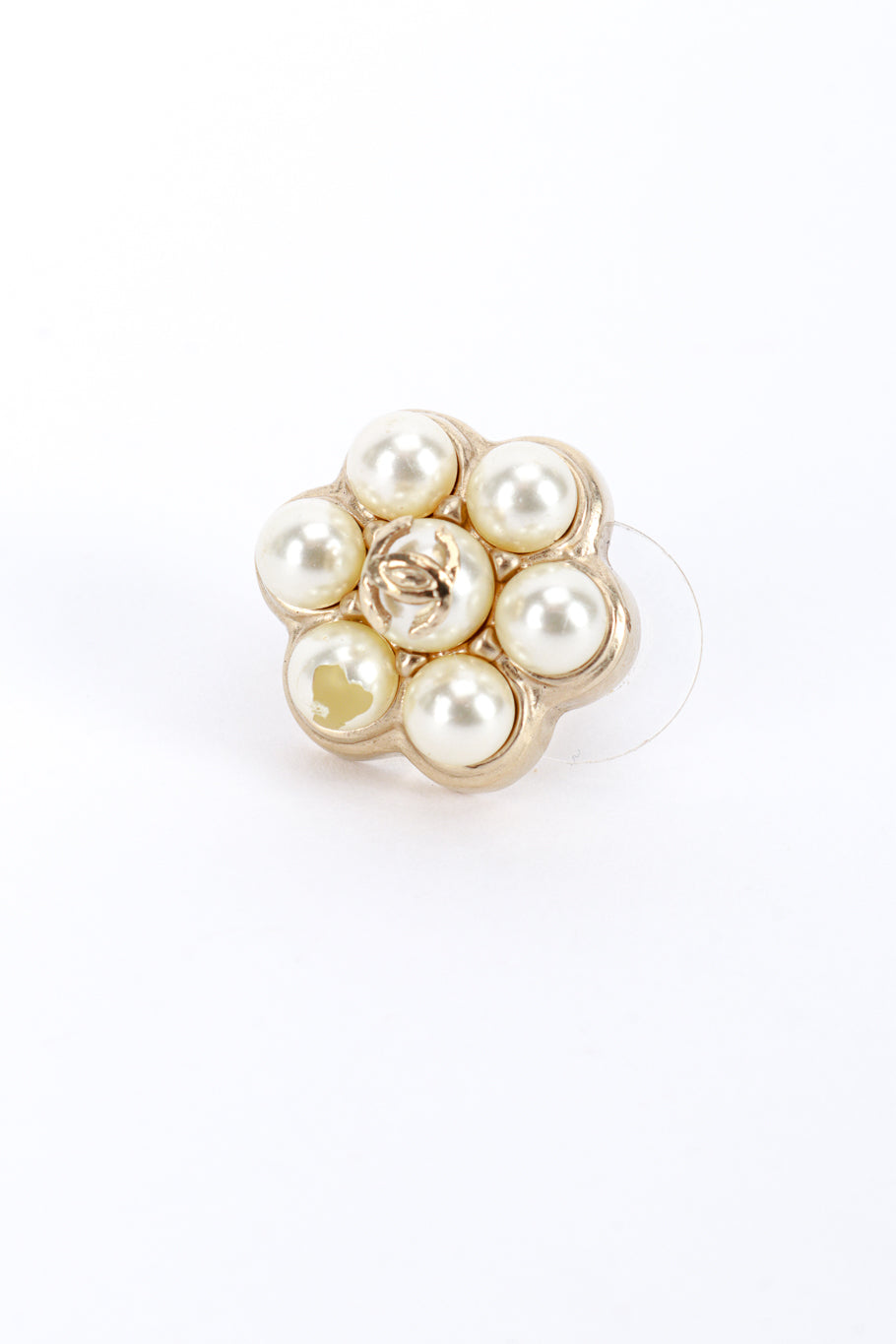 Vintage Chanel Flower Stud Earrings  pearl flaking closeup @recess la
