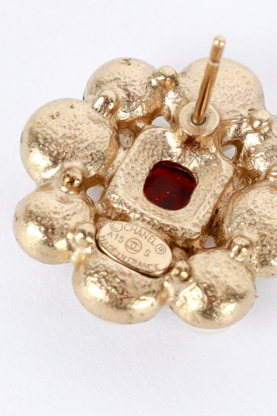 Chanel Gripoix Pearl Flower Earrings  cartouche closeup @recess la