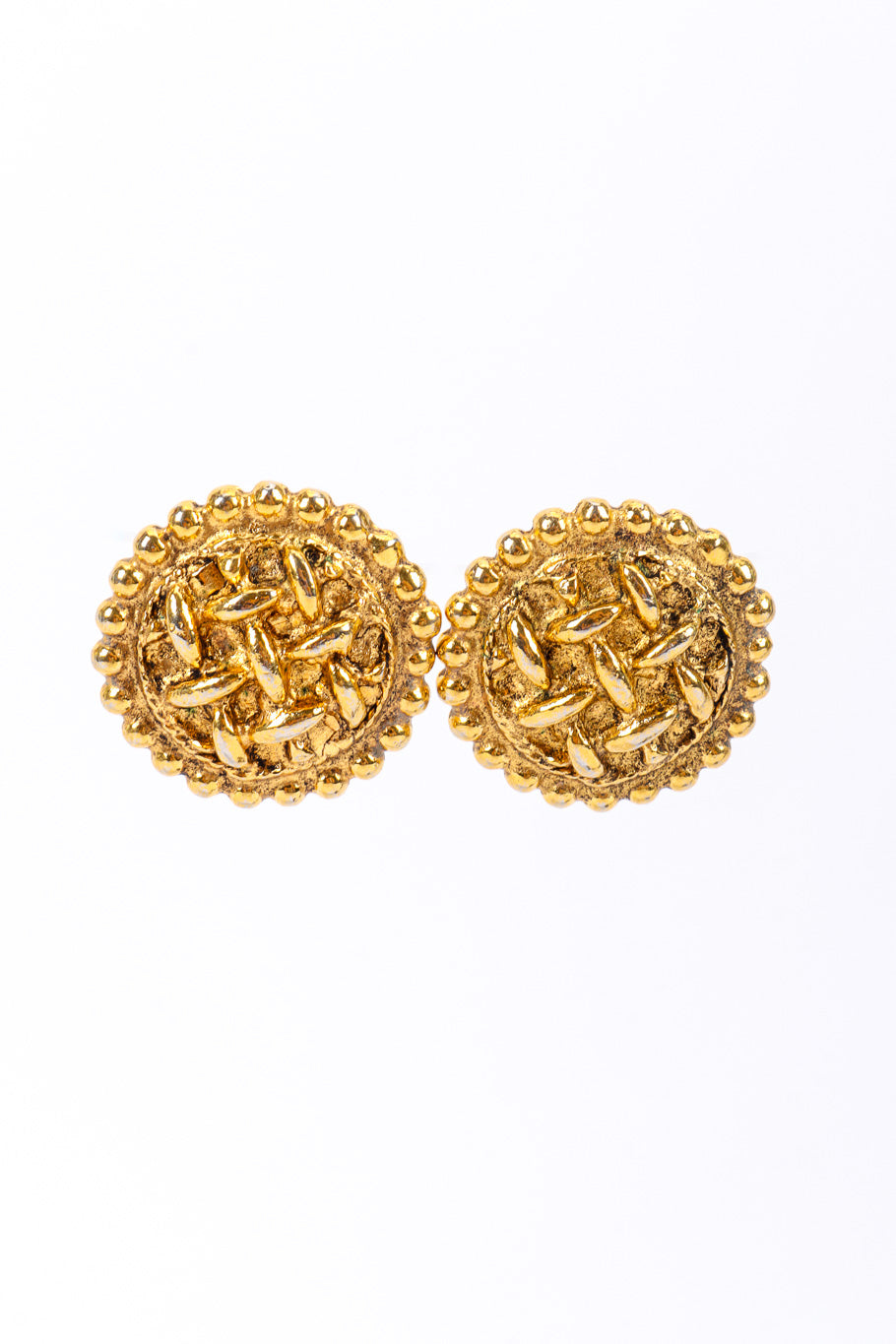 Vintage Chanel Woven Button Earrings front view @recessla