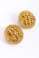 Vintage Chanel Woven Button Earrings 3/4 front view closeup @recessla