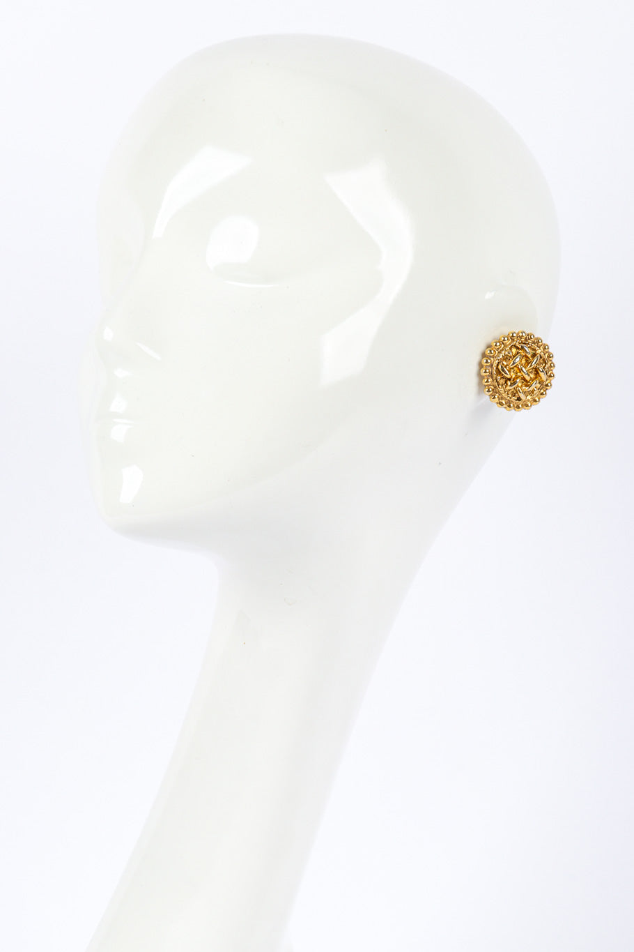 Vintage Chanel Woven Button Earrings on mannequin @recessla