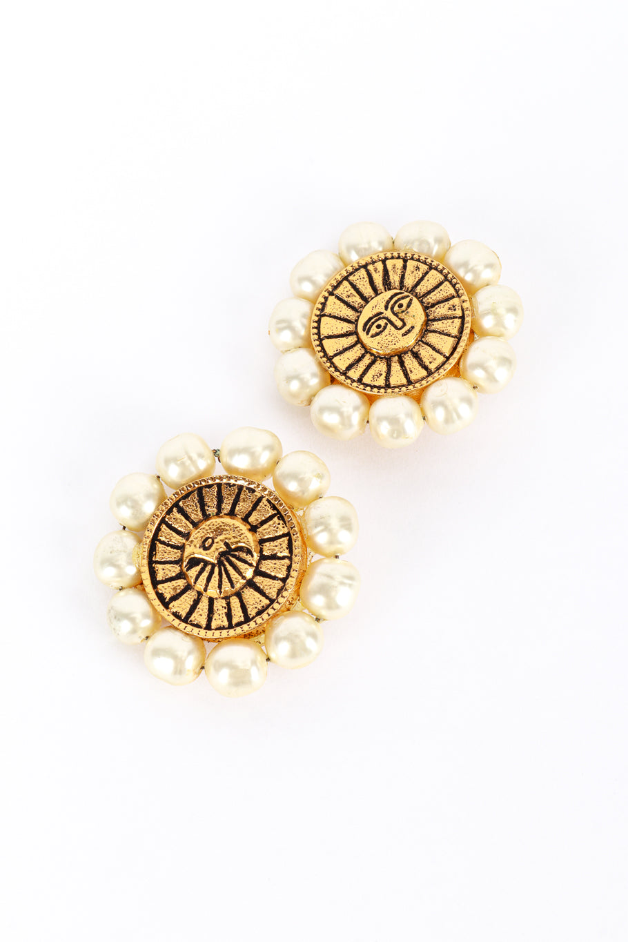 Vintage Chanel Sun & Moon Pearl Earrings front @recess la