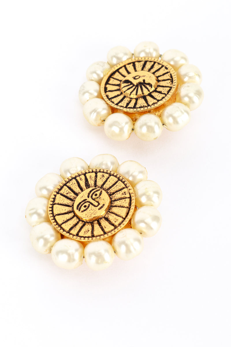 Vintage Chanel Sun & Moon Pearl Earrings front closeup @recess la