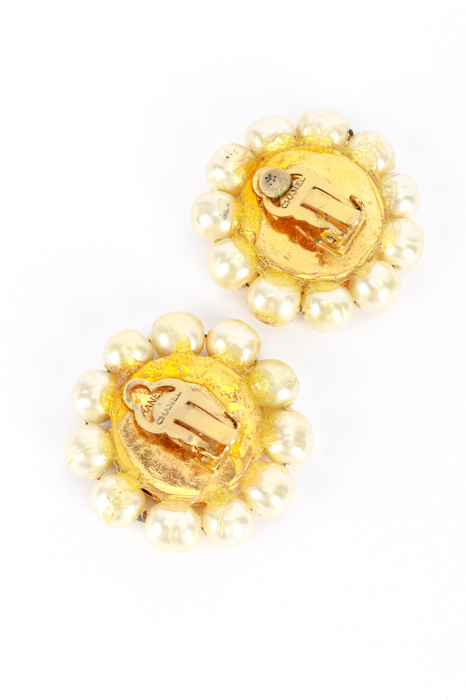 Vintage Chanel Sun & Moon Pearl Earrings back @recess la
