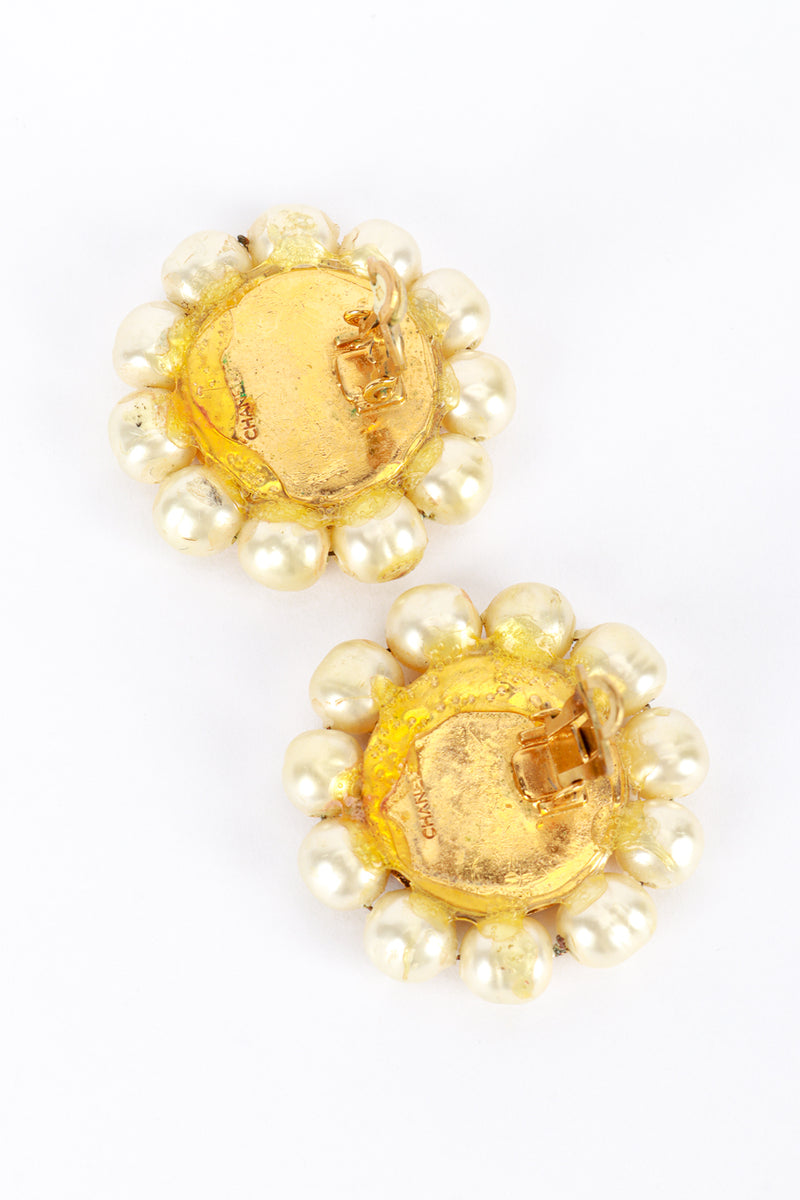 Vintage Chanel Sun & Moon Pearl Earrings back closeup @recess la