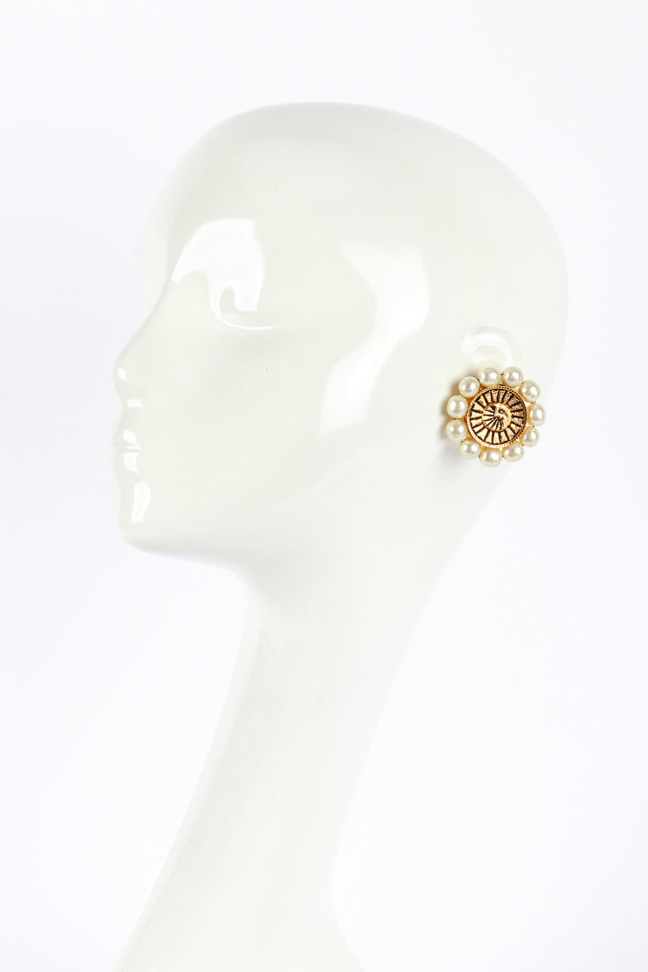 Vintage Chanel Sun & Moon Pearl Earrings on mannequin @recess la