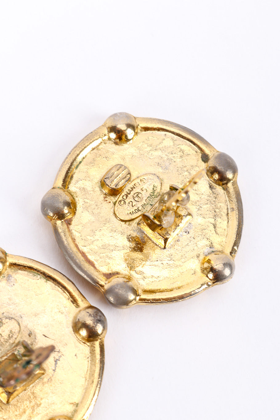Vintage Chanel CC Logo Button Earrings signature cartouche @recessla