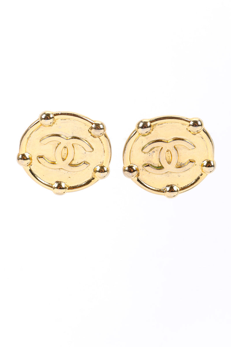 Vintage Chanel CC Logo Button Earrings front view @recessla