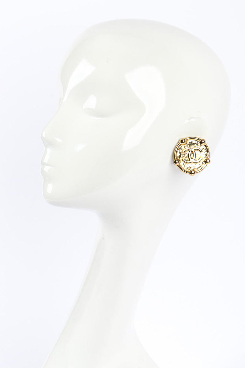 Vintage Chanel CC Logo Button Earrings on mannequin @recessla