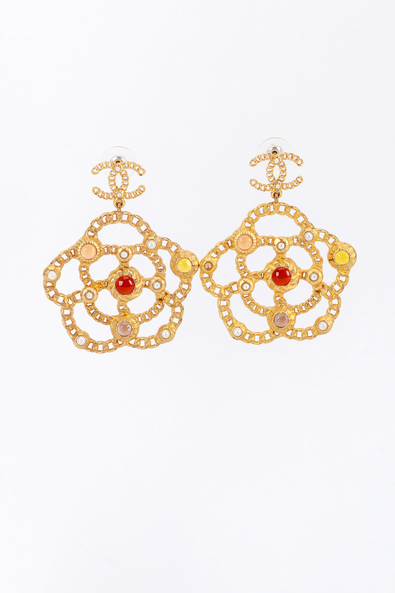 Chanel 2018A Camellia Chain Drop Earrings front @recess la