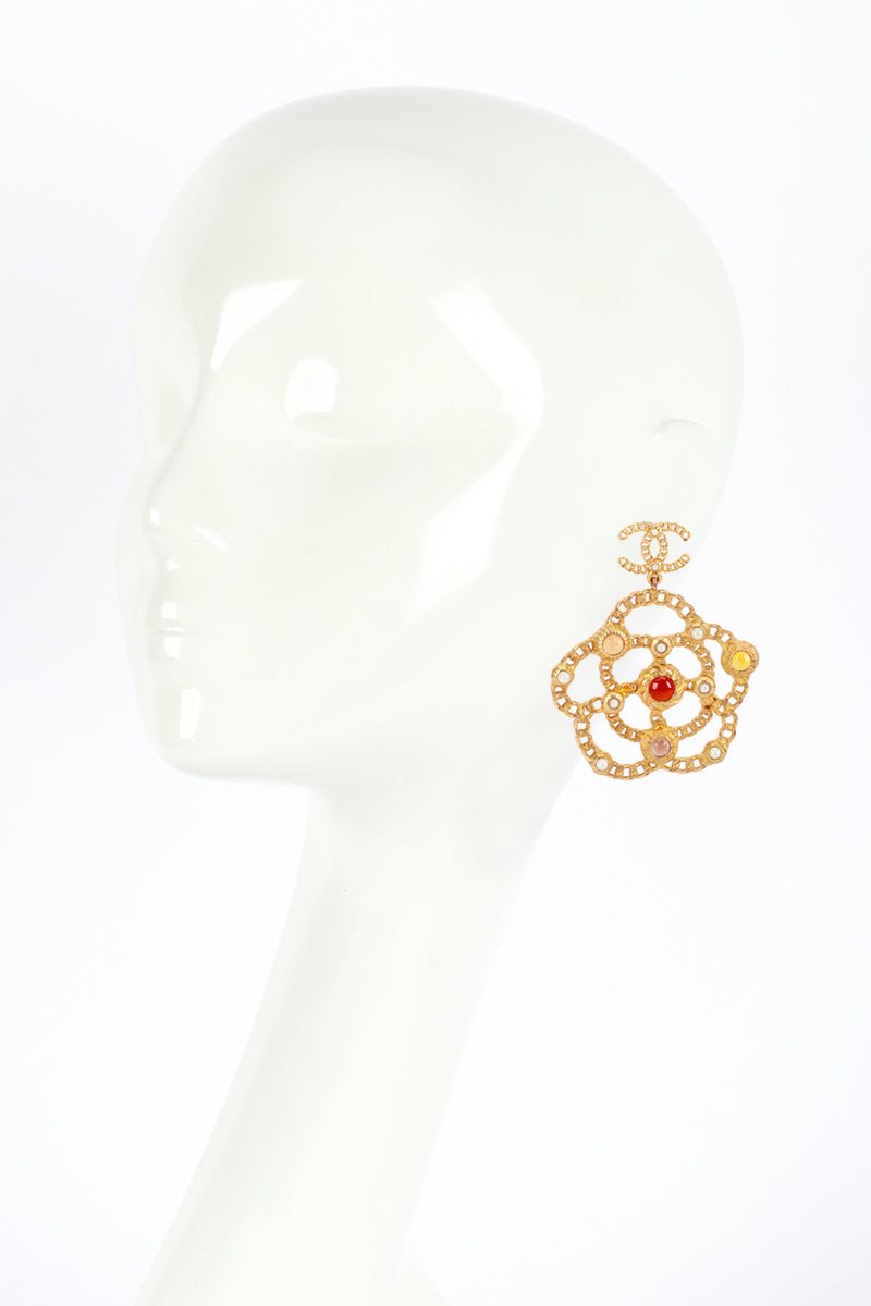 Chanel 2018A Camellia Chain Drop Earrings on mannequin @recess la