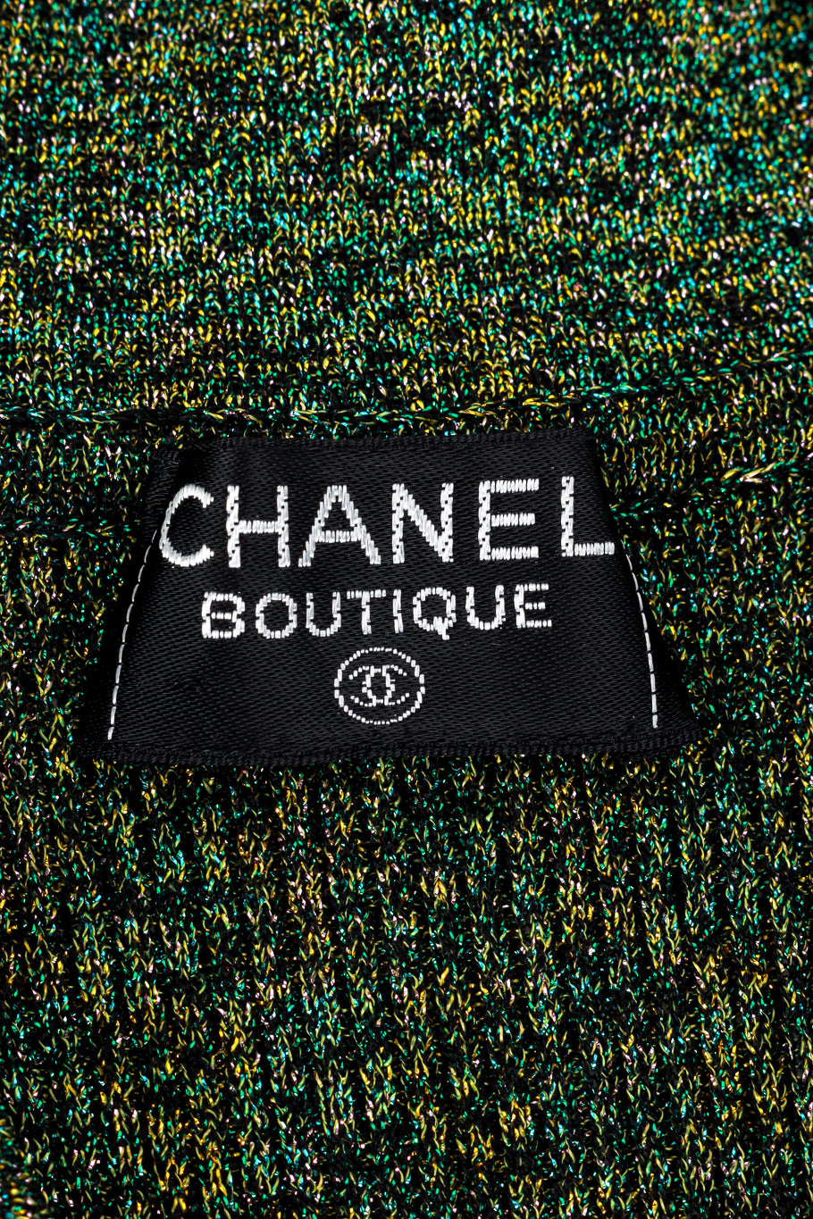 Chanel Lurex Knit Polo Top signature label closeup @recess la