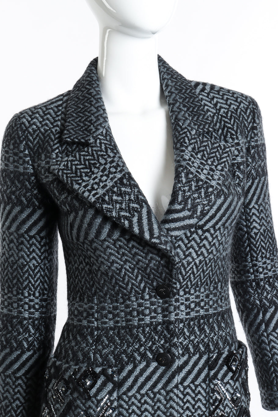 Chanel 2000 F/W Knit Wool Jacket front on mannequin closeup @recess la