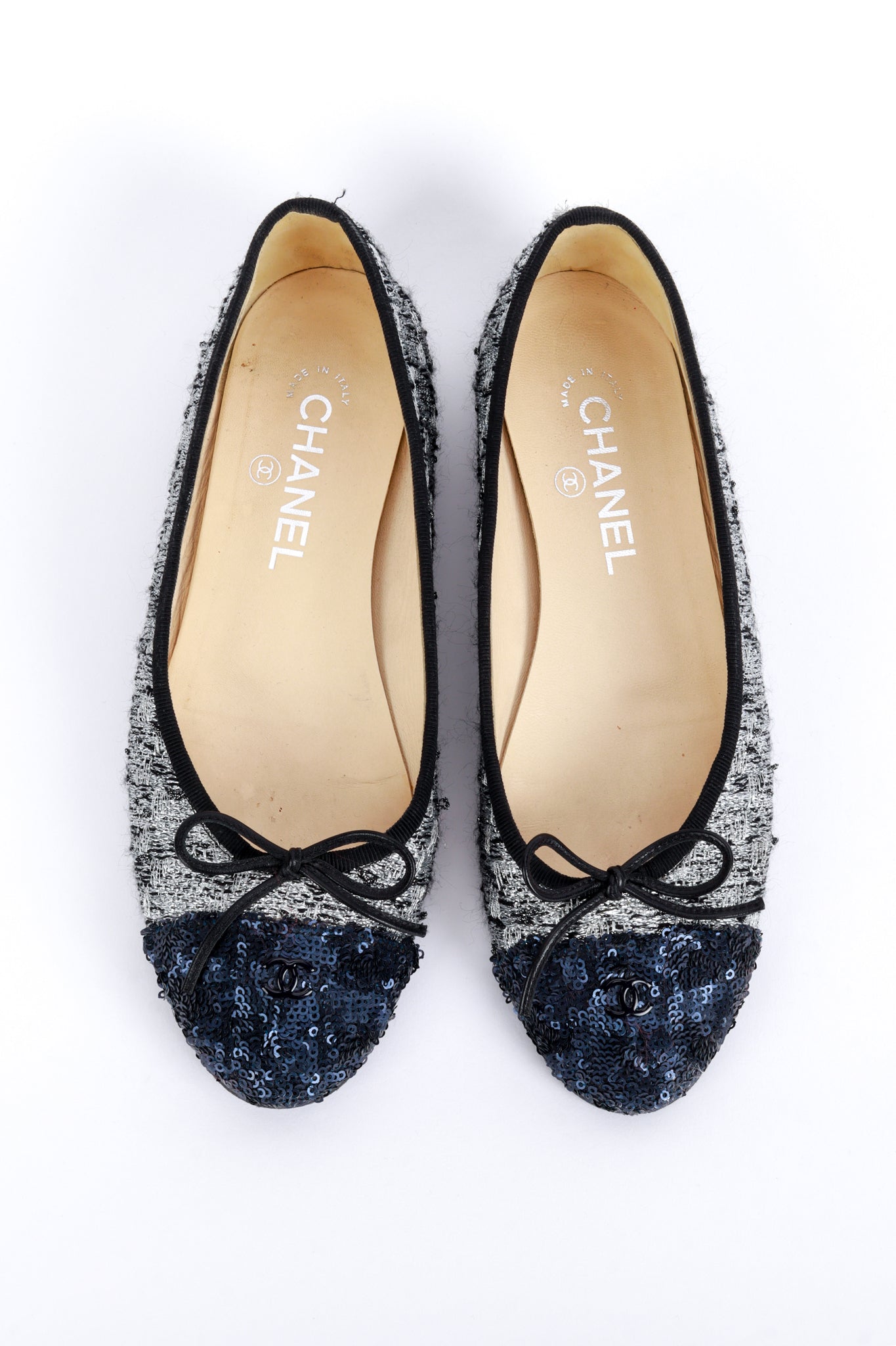 Chanel Cap Toe Sequin & Tweed Ballet Flats top view @recess la