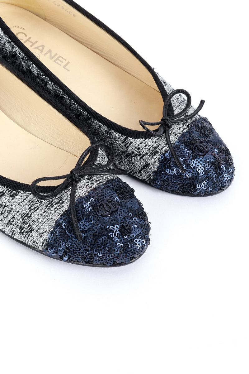 Chanel Cap Toe Sequin & Tweed Ballet Flats top detail @recess la