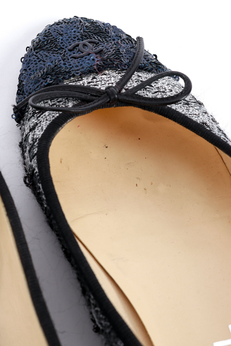 Chanel Cap Toe Sequin & Tweed Ballet Flats lining wear closeup @recess la