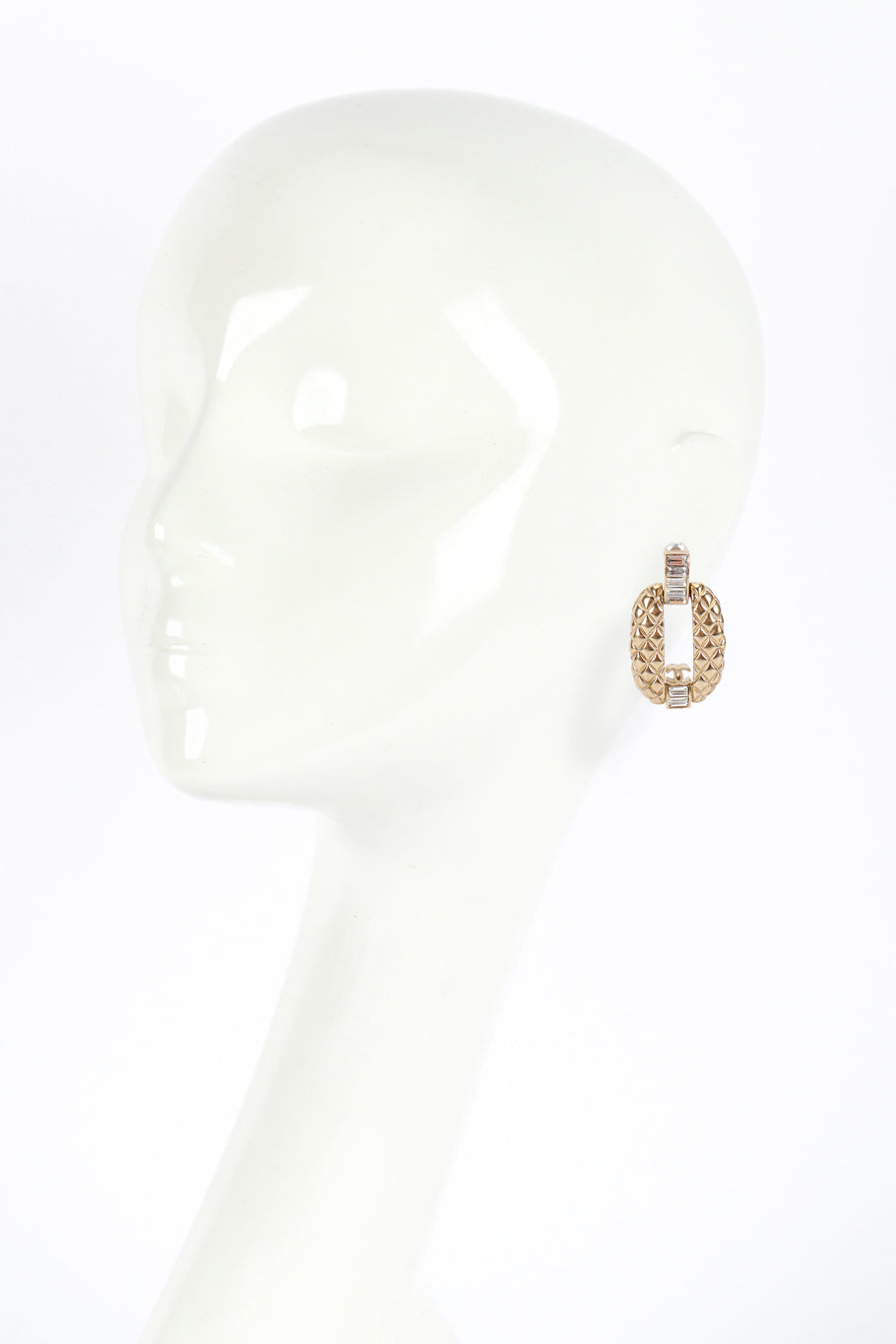 Chanel Quilted Drop Hoop Earring front on mannequin  @RECESS LA