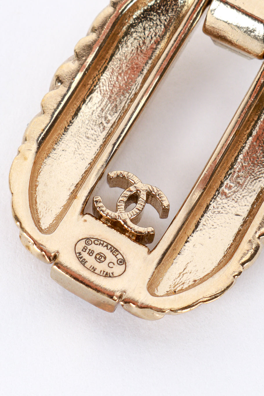 Chanel Quilted Hoop Drop Earrings signature stamp closeup @recess la