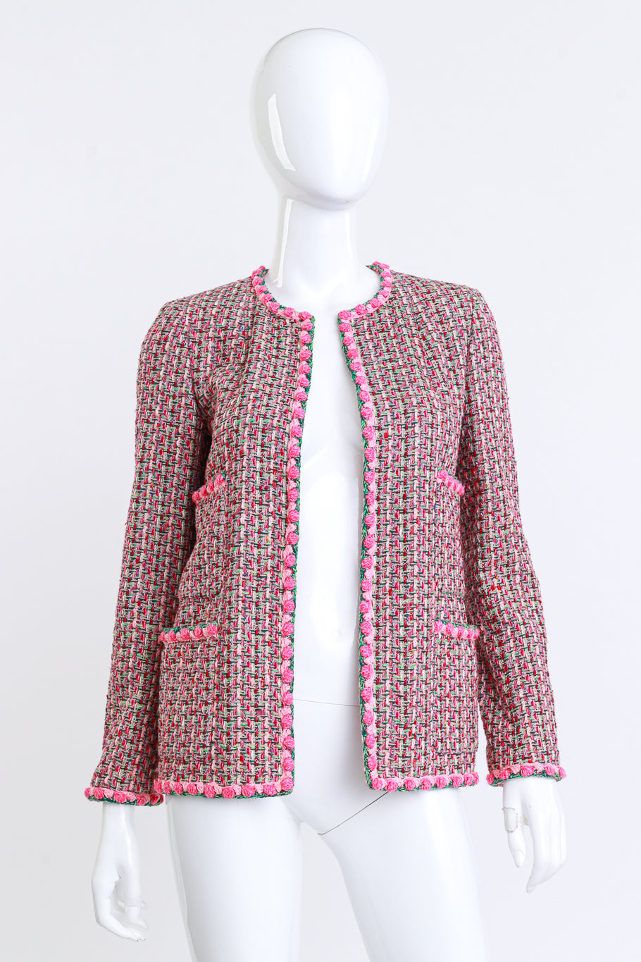 2002P Rosette Bouclé Collarless Jacket by Chanel on mannequin @recess LA