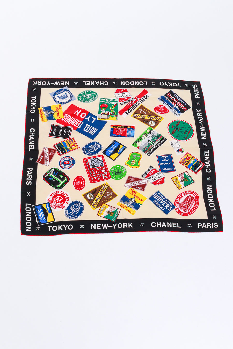 CHANEL シャネル スカーフ 世界のホテルデザイン Vintage Chanel World Stamp Hotels Souvenir Scarf – Recess