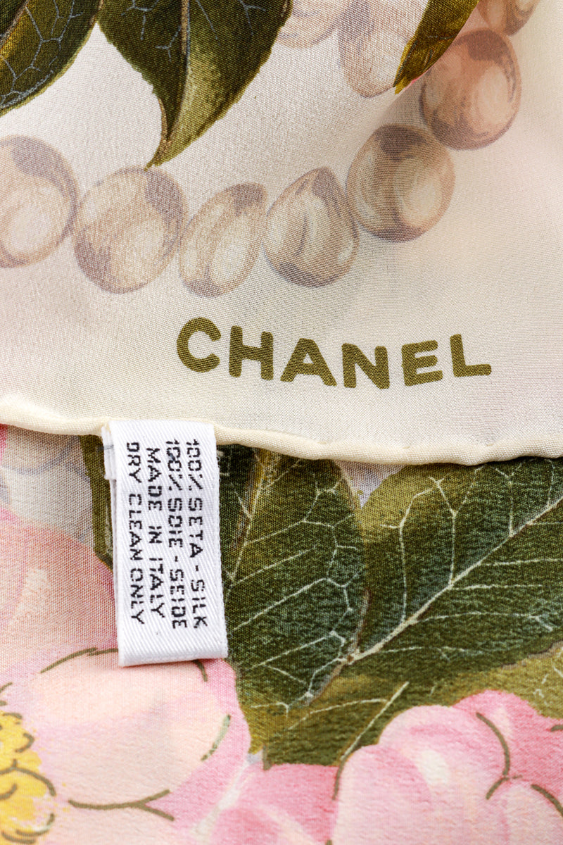Vintage Chanel Silk Floral Scarf signature closeup @recess la