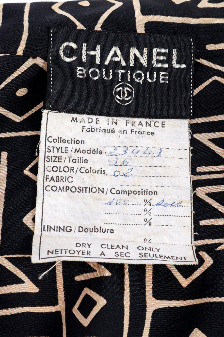 Vintage Chanel Tribal Print Shirtdress label @recess la