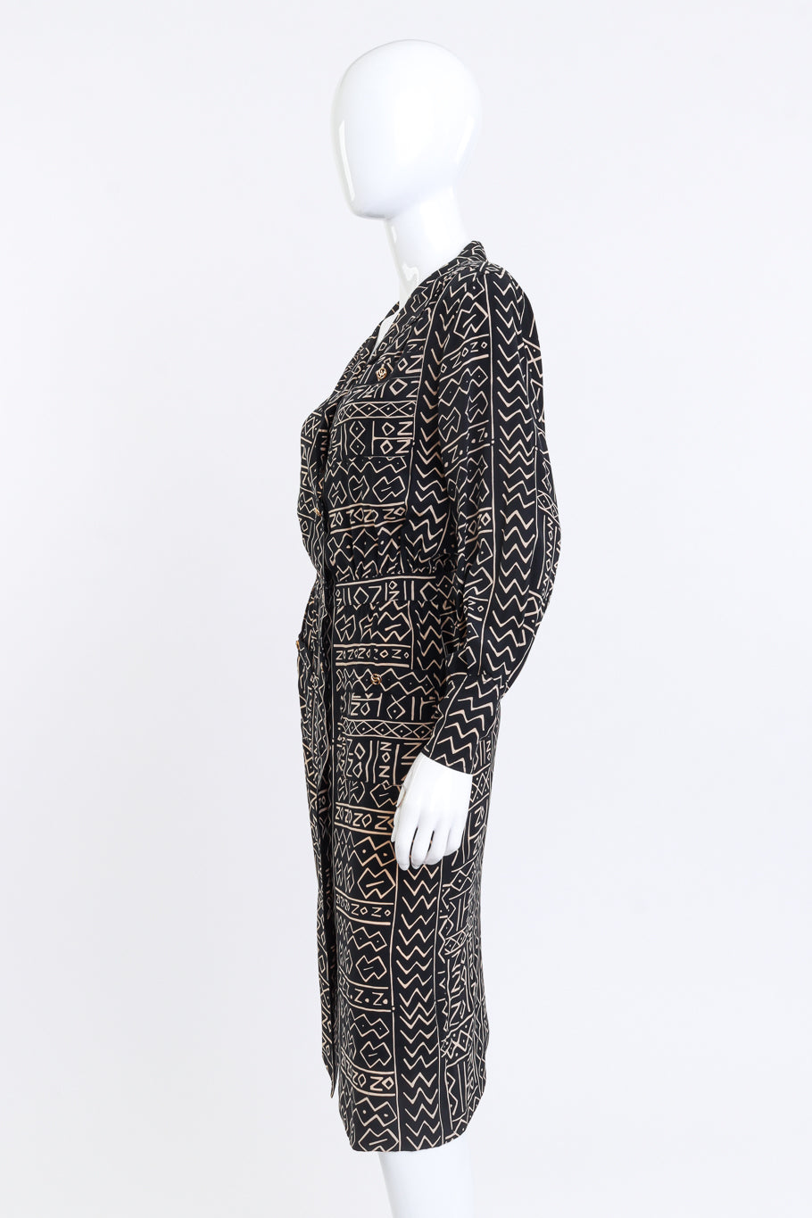 Vintage Chanel Tribal Print Shirtdress side on mannequin @recess la