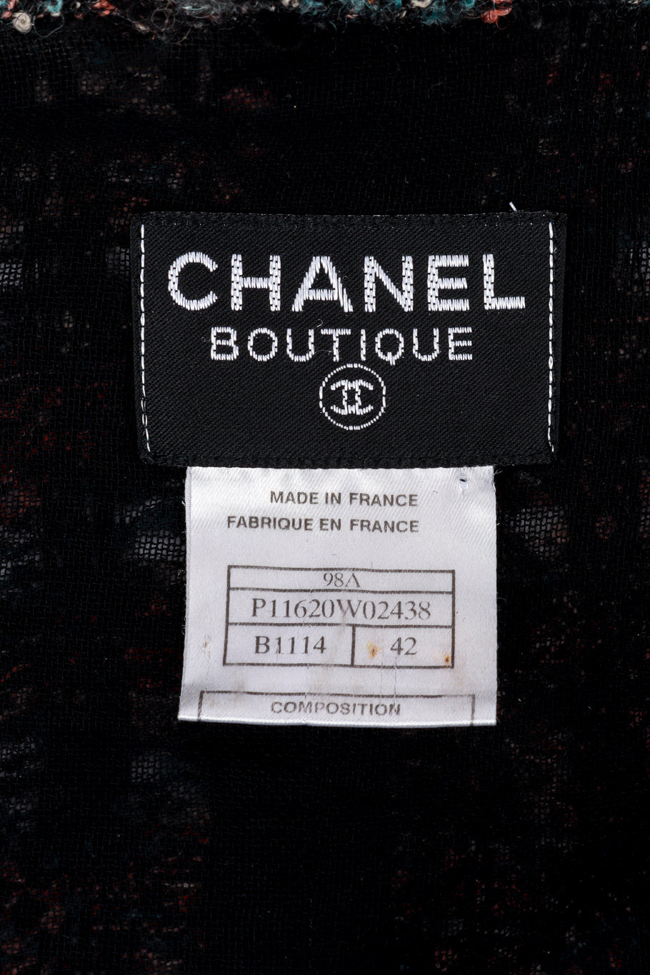 Vintage Chanel Bouclé Plaid Wool Coat signature label @recess la