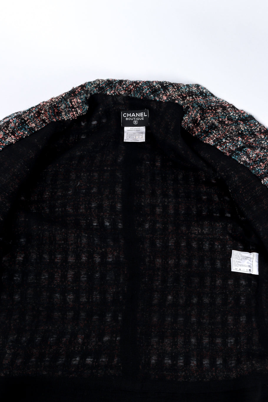 Vintage Chanel Bouclé Plaid Wool Coat view of lining @recess la