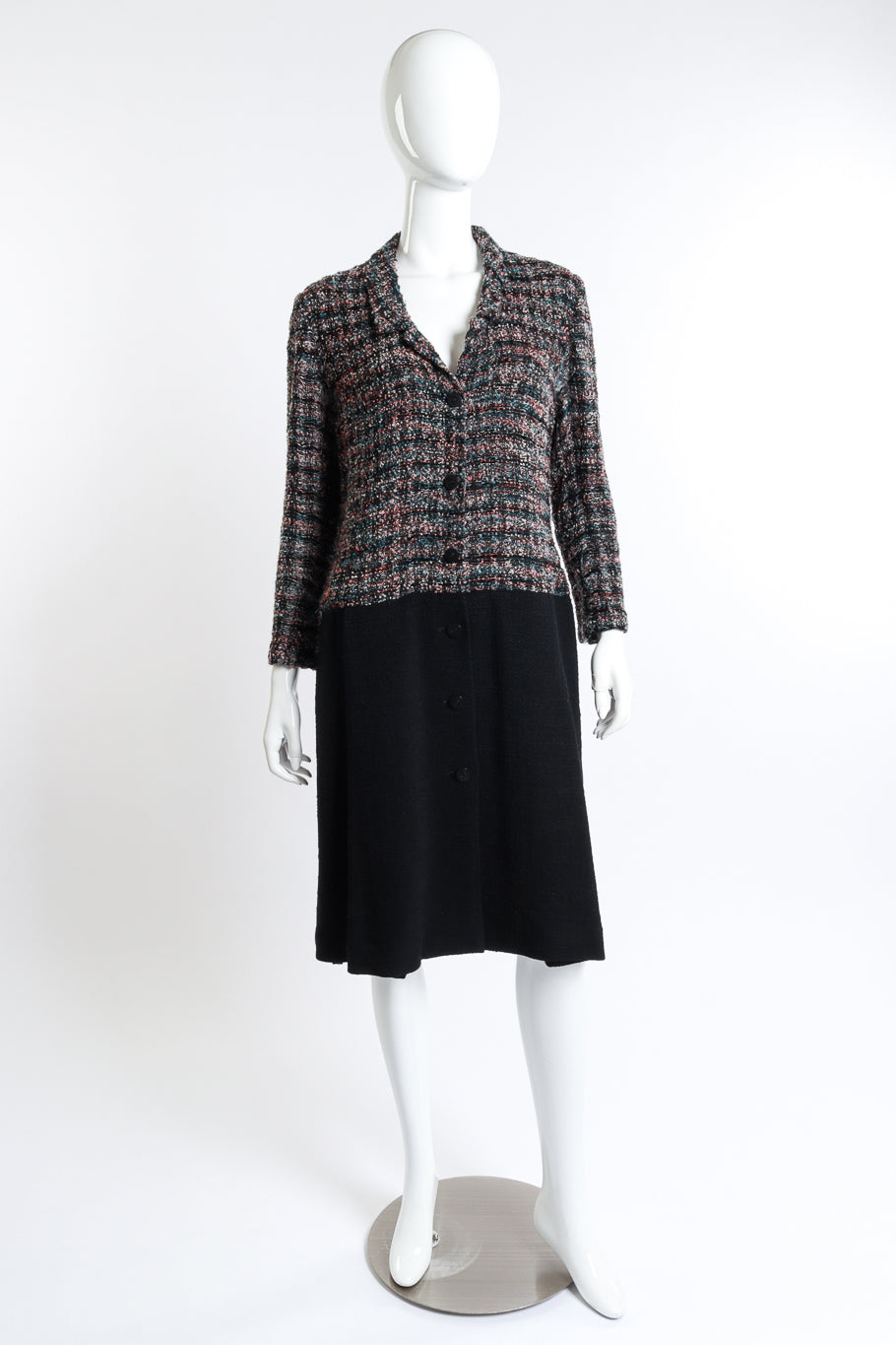 Vintage Chanel Bouclé Plaid Wool Coat front on mannequin @recess la