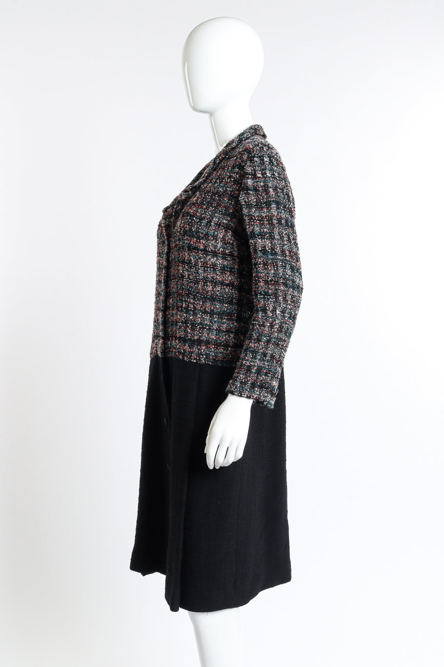 Vintage Chanel Bouclé Plaid Wool Coat side on mannequin @recess la