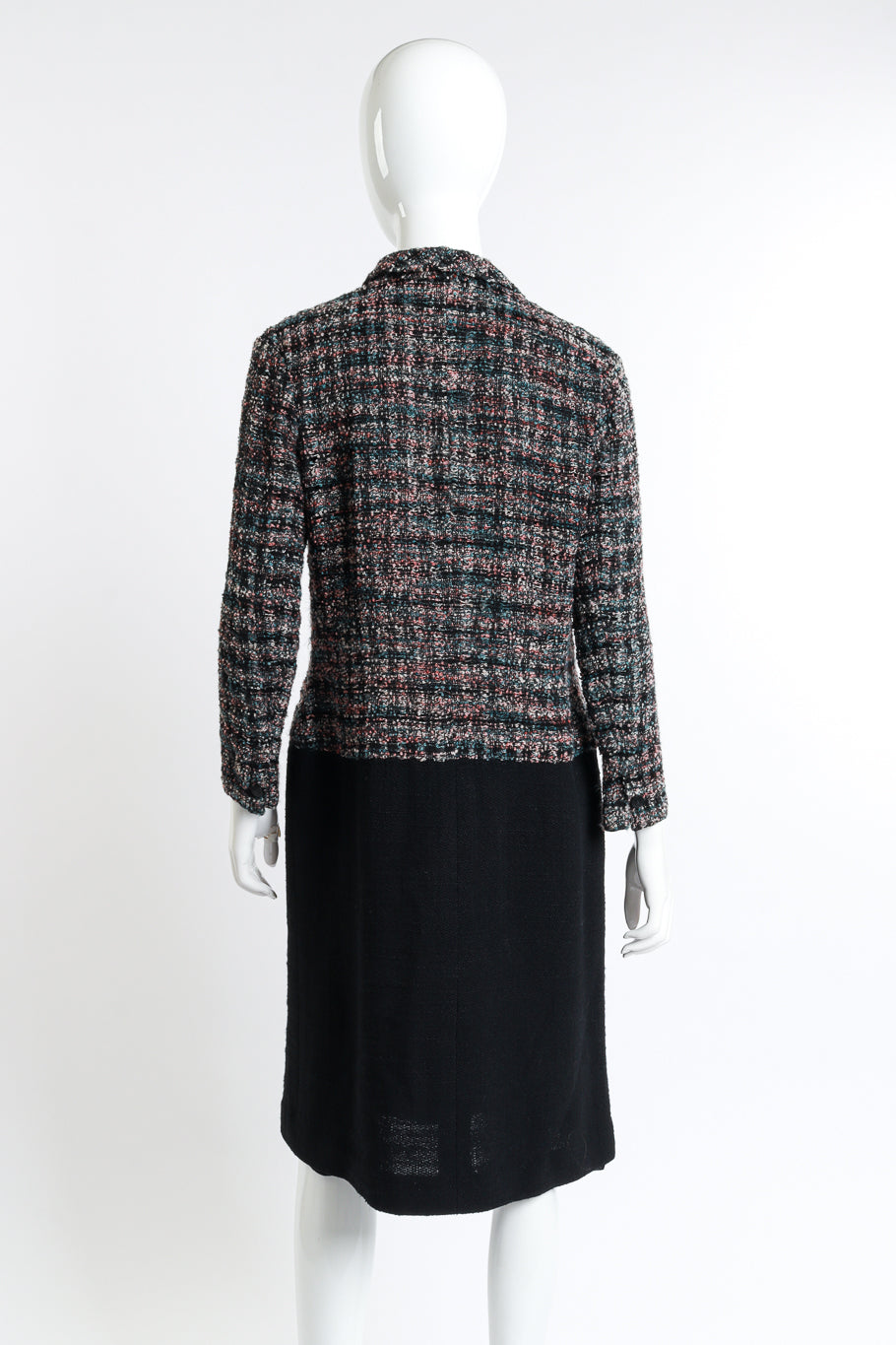 Vintage Chanel Bouclé Plaid Wool Coat back on mannequin @recess la