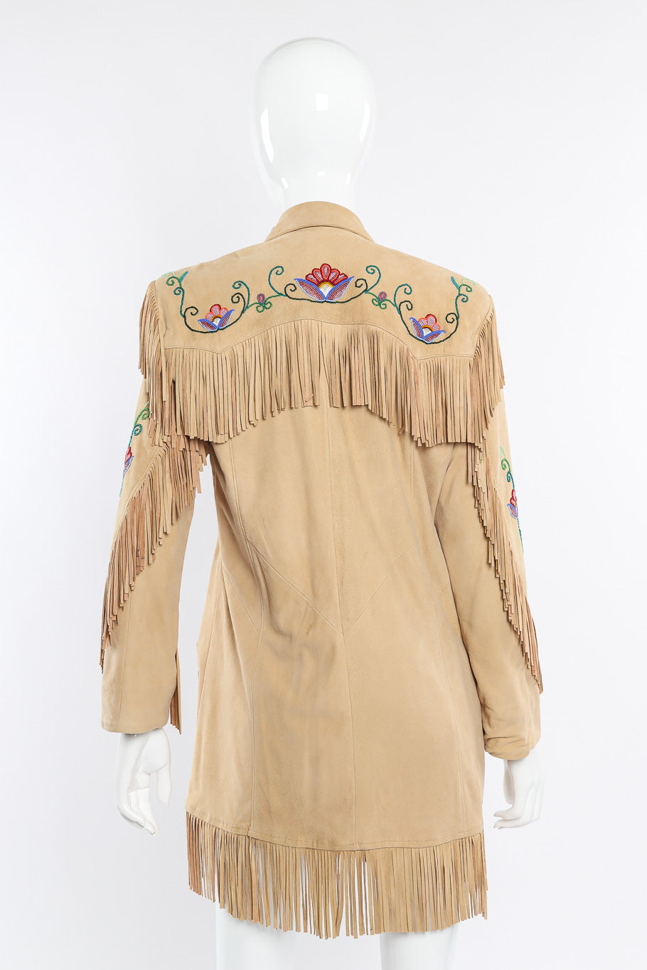 Vintage Char suede fringe jacket back view on mannequin @Recessla